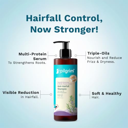 Image of Pilgrim Spanish Rosemary & Biotin Anti Hairfall Shampoo for Reducing Hair Loss & Breakage 400ml | Rosemary shampoo for hair growth | Upto 95% stronger hairs | For all hair types | For Men & Women
