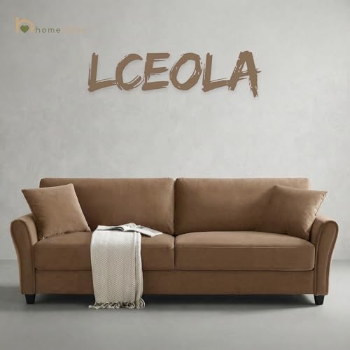 Image of 3 Seater lceola Premium Fabric Sofa |Stylish and Comfortable Living Room Furniture| Heavy Quality Sofa and Builtin| Throne of Comfort (Light Brown, 3 Seater)