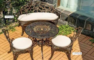 Blue river Cast Aluminium Outdoor/Indoor Garden Furniture Bench (Set of 1 Round Table, 2 Chairs, 1 Bench) for Garden, Balcony, Patio, Restaurant, Bistro(272)