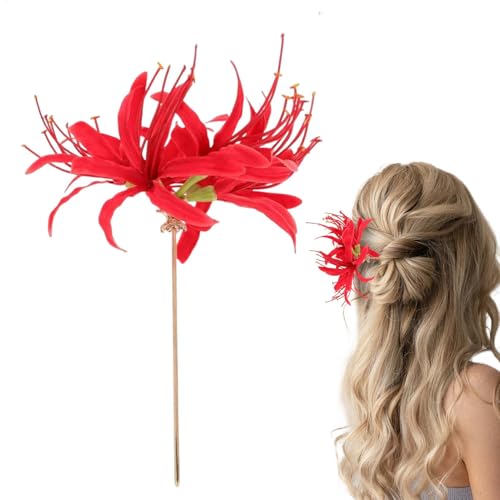 Fermaglio per capelli cinese rosso, con giglio rosso e giglio, elegante forcina per capelli da sposa, per capelli cinesi multifunzionali, per donne e ragazze