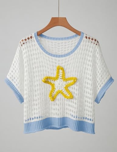 Image of OCSTRADE Summer Crochet Tops for Women Boho Crop Hollow Out Sweaters Beach Vacation Knit Cover Ups