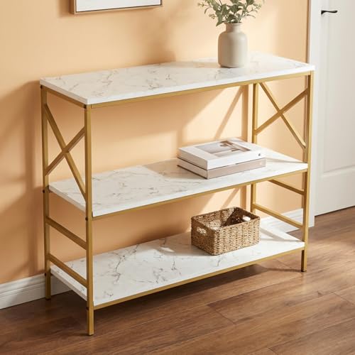 ecofynd 35 Inch 3 Tier Console Table, Metal with Engineered Woode...