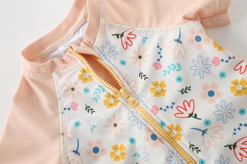 AMIYAN Toddler Girls One-Piece Swimwear Short Sleeve Ruffle Swimsuit Zipper Rash Guard Bathing Suit for Little Girls 1-5Y3