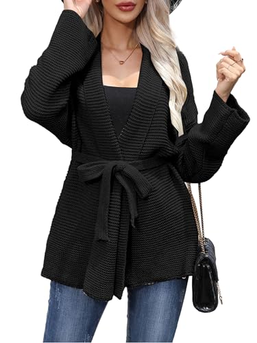 Belted Cardigan Sweater for Women Long Sleeve Knit Draped Tie Waist Casual Fall Outfit 20254