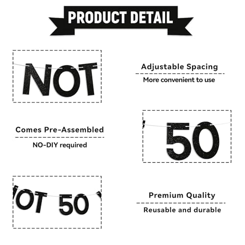 Image of Not 50 Yet Banner - Last Year in My 40s Banner, Happy 49th Birthday Sign, Cheers to 49 Years, Funny 49th Birthday Party Decorations Black Glitter