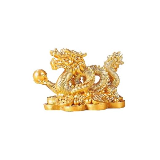 YODOOLTLY Feng Shui Dragon Statue- Chinese Dragon on Ancient Coins Figurine Ornament Attract Wealth and Good Luck Office Home Decor (Gold)