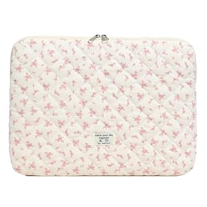 CHAMAIR Puffy Laptop Sleeve with Cute Floral Quilted Design - Aesthetic Notebook Cover for 14'' 15'' Macbook Case (Pink 15in)