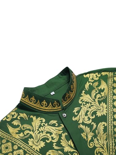 Daupanzees Men's African 2 Piece Set Luxury Traditional Suit Stamp Print Dashiki Button Down Shirt and Pants Outfit4