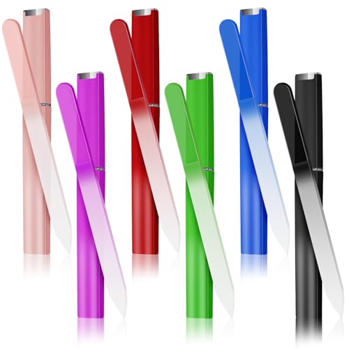 NICEMOVIC Paquete de 6 limas de uñas de cristal con estuche, regalos únicos de Navidad para mujeres adultas, juego de limas de uñas de cristal, 6 colores (color clásico)