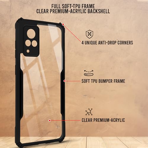 Image of Jkobi Hybrid Back Cover Case for Vivo V21 | Vivo V21 5G (Shockproof with Polycarbonate Clear Panel | Professional Black)