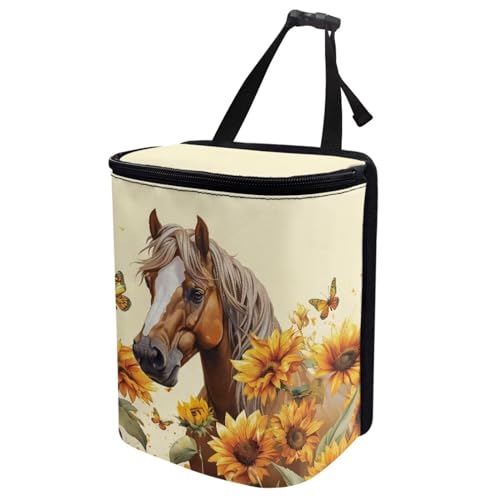 Image of Hanging Sunflower Horse Car Trash Bag Zip Leak Proof Vehicle Garbage Bin with Lid Mini Portable Vehicle Waste Storage Bag for Automotive Front Back Seat Headrest