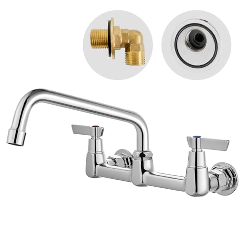 Airuida Wall Mount Utility Kitchen Sink Faucet 2 Handle Wall Mounted Laundry Tap Wall Mounted Sink Faucets 8 Inch Center Commercial Kitchen Faucet Chrome Polish with Adapters 8 Inches Swivel Spout