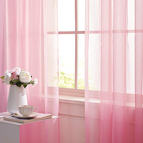 Keqiaosuocai 2 Pieces Pink Sheer Curtains 84 Inch Length For Girls Kid Nursery Room Bed Canopy - Rod Pocket Sheer Voile Curtain Panels For Wedding Party Backdrop Bedroom Living Room, 52Wx84L #TOP4
