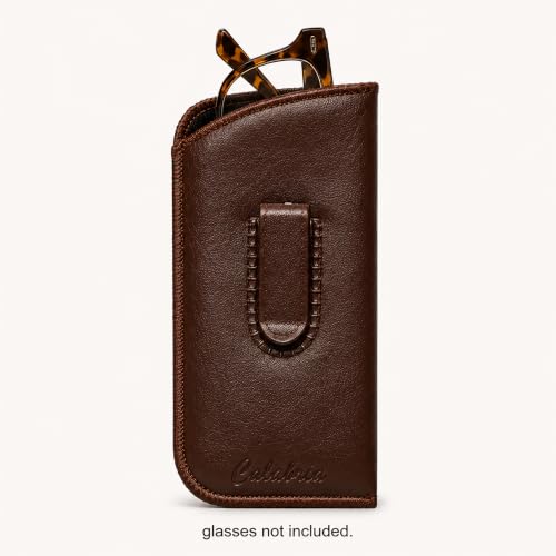 Image of Calabria Slim Faux Leather Eyeglass Case Soft Slip-In Design [Brown - 12 Pack] | Compact Protective Pouch | Soft Case for Glasses | Lightweight Sunglass Storage