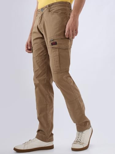 Image of Spykar Men Mid Rise Khaki Regular Fit Cargo