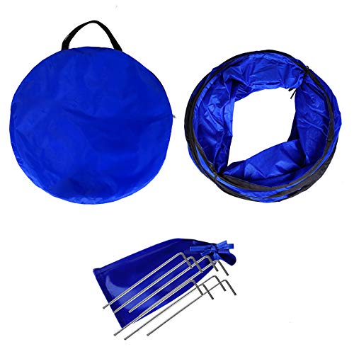 lionto Outdoor Tunnel robust für große & kleine Hunde, 300x50 cm, Faltbarer Spieltunnel für Kinder mit Heringen aus reißfestem Material, standhafter Agility Tunnel mit praktischer Tragetasche, blau