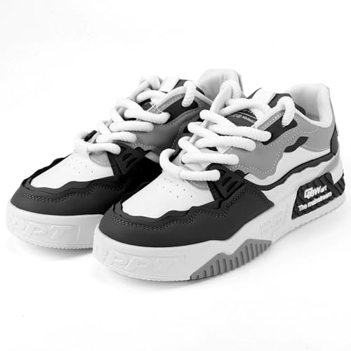 Mens Fashion Lace-Up Sneakers, Comfort Casual Walking Shoes, Faux Leather Platform Chunky Sneakers Tennis Shoes4