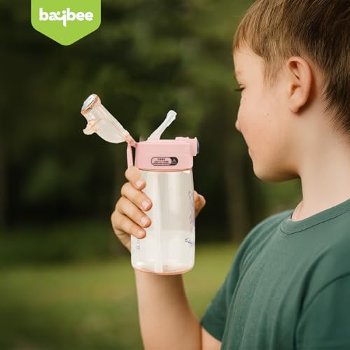 Image of BAYBEE AquaTots Sipper Water Bottle for Kids | Leak Proof Baby Sipper Bottle with Straw | BPA Free with Carry Handle | Insulated Drinking Sippy Water Bottle for School Kids (500ml, Pink)