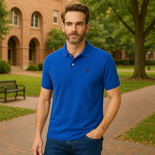 Image of U.S. POLO ASSN. Men Cotton Regular Fit Solid Polo With Small Pony | Two-Button Closure Pique Polo Shirt, Summer Fashion Golf Shirt