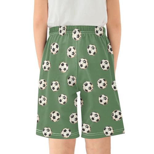 ALAZA Football Ball Soccer Green Pajama Shorts Elastic Waist Casual Sleep Shorts with Pockets Size 6-142