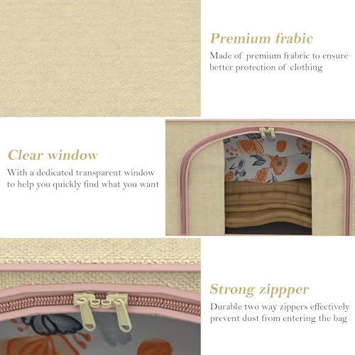 Image of Kuber Industries Pack of 5 Foldable 66 Liter Cloth Organizer for Storage with Steel Frames, Zip & Handles | See Through Saree Organiser for Wardrobe & Seasonal Home Items | LJ-1-BG | Beige