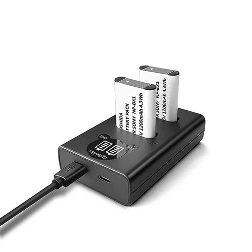 NP-BX1 Onshida 2 Pack Replacement Battery and LCD Dual USB Charger Set for Sony NP-BX1/M8 and Sony Cyber-Shot DSC-RX100, DSC-RX100 II, DSC-RX100M II, DSC-RX100 III, DSC-RX100 IV, DSC-RX100 V/VII, ZV-1