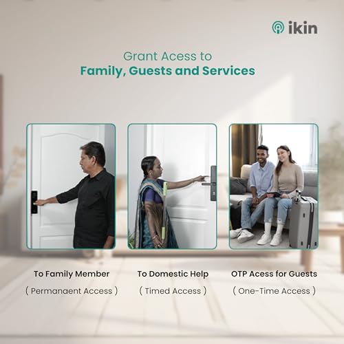 Image of IKIN Smart Door Lock | Digital Lock for Safer Homes | 6- Way Unlocking | Fingerprint | Mobile App | RFID Access | OTP Access | Pincode | Mechanical Key | Wooden Doors (Max SE + WiFi Gateway, Black)