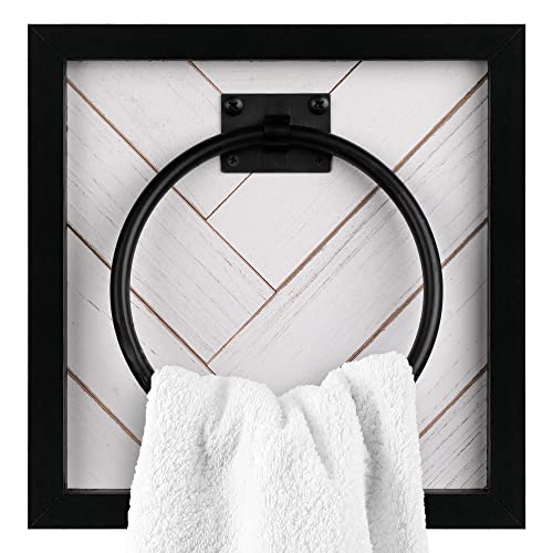 Autumn Alley Farmhouse Decor Hand Towel Ring for Bathroom - Rustic Hand Towel Holder - Rustic Towel Rack Ring Holder, Wall Mounted, Bathroom Decor Towels with Unique Shiplap, Black Ring, Wood, White