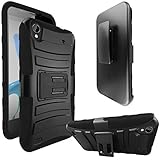 ZTE Quartz Z797C Case, ATUS® ZTE Quartz Z797C Armor Series - Heavy Duty Dual Layer Holster Case Kick Stand with Locking Belt Swivel Clip (Free E-Time Brand LCD Screen Protector + Stylus Pen Included) (BLACK/BLACK)