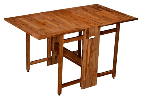 Image of Two-Side Folding Teakwood Table - Space-Saving Design, Sturdy Build, Adjustable Levelers, Multi-Purpose Dining, Work, Study, Easy Assemble, Compact Indoor Outdoor Use - DIY Model - Walnut - Dawnriser