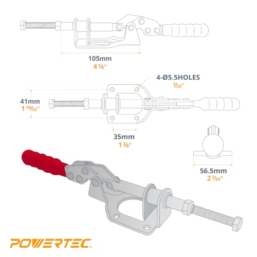 Image of POWERTEC 2PK Toggle Clamp, 300lbs Holding Capacity, 302F Quick Release Push /Pull Clamp for Woodworking Jigs and Fixtures, Pocket Hole Jigs, Welding, CNC (20304-P2)