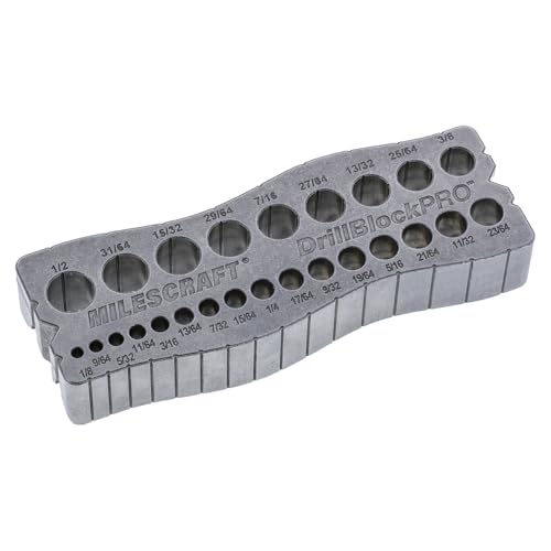 Milescraft 1307 Drill Block PRO All-Metal Handheld Drilling Guide for Straight Holes. 25 Drill Guides in One! 1/8 to 1/2 in 1/64 Increments. Dual V-Groove Design for Round Stock & Corners