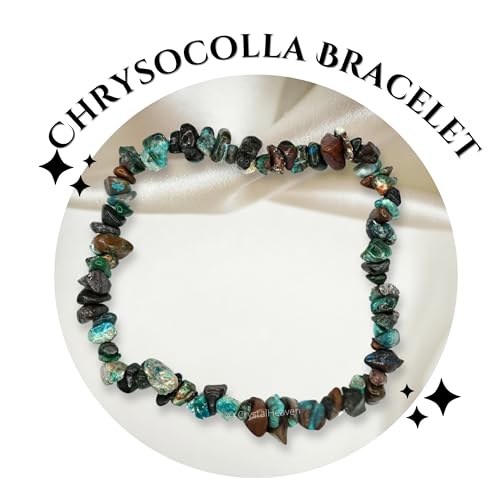 Image of Certified Chrysocolla Bracelet for Women Men with Healing Crystal and Reiki Stone - Beautiful Gemstone Beaded Bracelet for Balance, Harmony & Positive Energy (Chips Stone Beads)