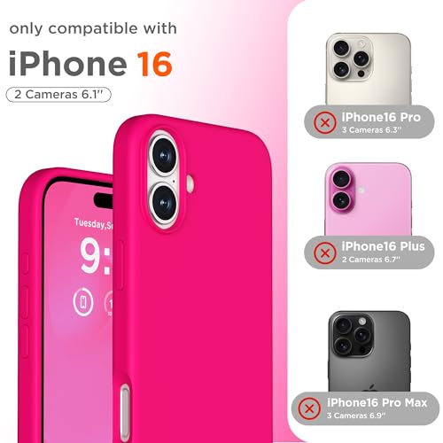 Image of Magnetic for iPhone 16 Case, Compatible with MagSafe, Liquid Silicone Phone Cover with Screen Protector & Camera Protector, Soft Anti-Scratch Microfiber Lining Inside 6.1 inch, Neon Pink