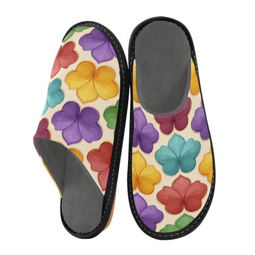 Slippers for Women Colorful Floral Tiles Repeat Pattern Soft Fuzzy Women's Slippers Indoor and Outdoor Shoes