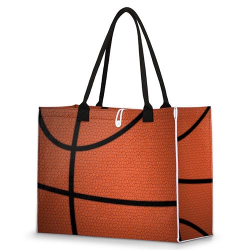 Sports Basketball Brown Tote Bag for Women Large Beach Bag Reusable Tote Bags for Work Travel Beach Shopping