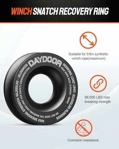 Image of DAYDOOR 68,300 LBS Soft Shackle Recovery Kit, 3 /4 inch x 24 inch (2-Pack) with 7075 Aluminum Snatch Ring, Winch Accessory for Ford F250 /F350, Ram 2500 /3500, Heavy Tractor & Full-Size Trucks(Orange)