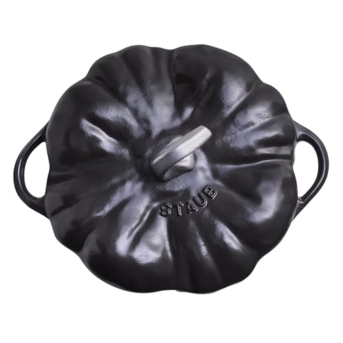 Image of STAUB Cast Iron 3.5-qt Pumpkin Cocotte with Stainless Steel Knob - Black