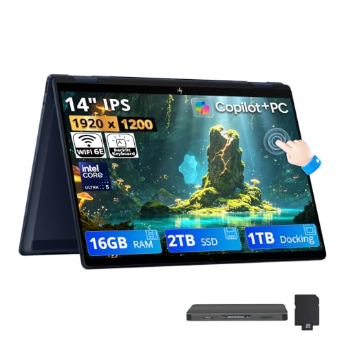 Image of HP OmniBook X Flip 2-in-1 14 inch WUXGA Touchscreen Laptop, Intel Ultra 5 226V, 16GB LPDDR5X, 3TB Storage (2TB SSD+1TB Docking Station), Intel Arc 130V GPU 8GB, Backlit Keyboard, Copilot+ PC, Win 11, Blue