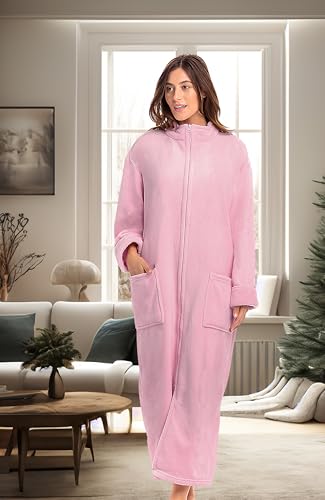 Image of Alexander Del Rossa Long Zip Up Robes, Plush Zipper Robes for Plus Size, Housecoats Zipper Front