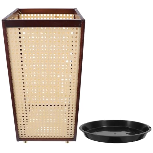 NUOBESTY Porte-parapluie Autoportant en Bambou Naturel 1 Panier Tressé Imitation Rotin pour Entrée Maison, Support Rangement Cannes de Marche et Bâtons de Randonnée, Organisateur