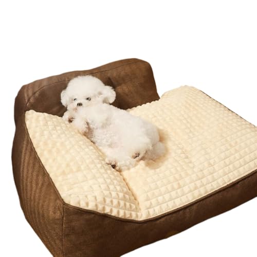 Dlwk ペットベッド 取り外し可能で洗える犬小屋、枕クッションデザイン、防水性と滑り止め底、高反発サポート、オールシーズン対応の小型・中型犬・猫用ユニバーサルスリーピングマット (63*47*23cm,コーヒー色)