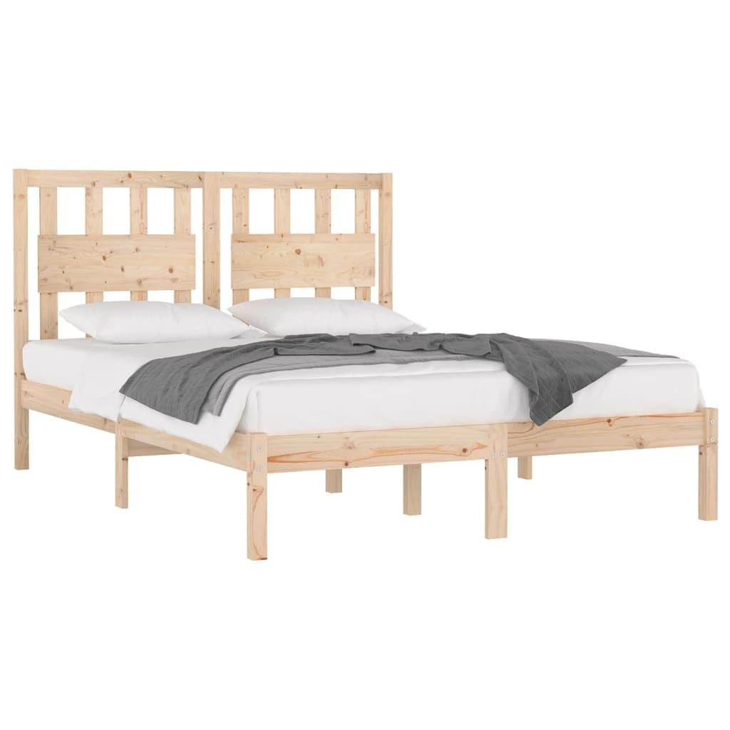 Lite drewno sosnowe Klasyczna drewniana rama Standard Brąz 150x200 cm | Rama łóżka lite drewno sosnowe 150x200 cm rama drewniana stelaż z zagłówkiem do sypialni