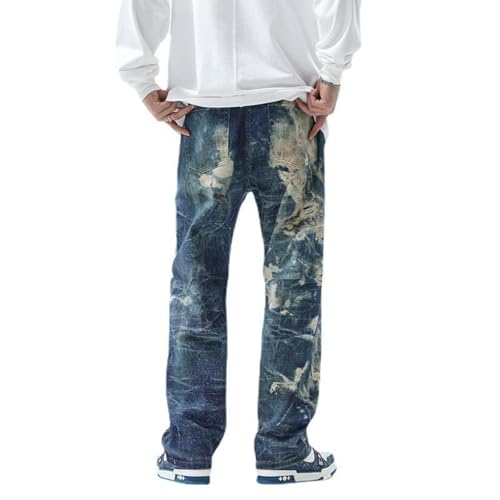 Jeans Pants Trousers Denim Men's Non Elastic High Street Loose Floor Retro Worn-Out3