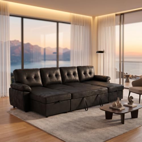 Image of KEIKI 112 inch Sleeper L Shaped Sofa with Pull Out Bed,