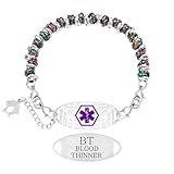 Zircobic Iridescent Silver-Color Beaded Medical Alert Bracelet for Blood Thinner – Stylish Stainless Steel Engraved ID Tag, Lightweight Emergency Jewelry for Daily Use & Running, Unisex