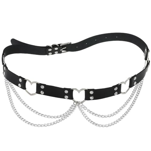 FM FM42 Multicolor PU Simulated Leather Rivets Love Heart Ring 2-Layer Chain Adjustable Waist Belt3