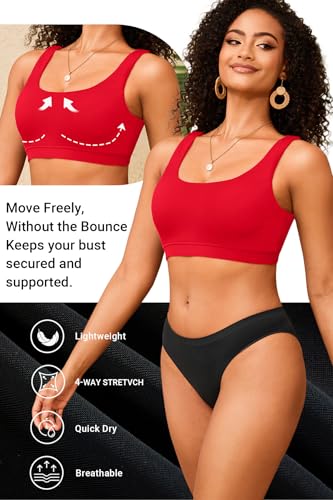 Image of Women Sport Bra Swimsuit Top - Swim Bra Bikini Top Only Scoop Neck Bathing Top 2025 Swimwear