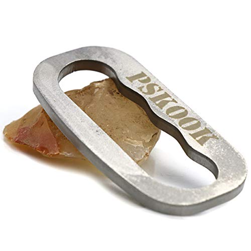 PSKOOK Flint Kit de golpeador de Acero con Bolsillo de Fuego, iniciador de Fuego primitivo inglés Flint Stone Steel Striker, Type2-Flint and Steel Kit