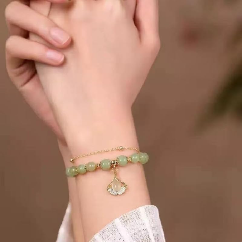 Nyx&lvy Jade Green Crystal Beaded Bracelet Set with Charm, 3 Piece Collection, Gold Chain - Image 4